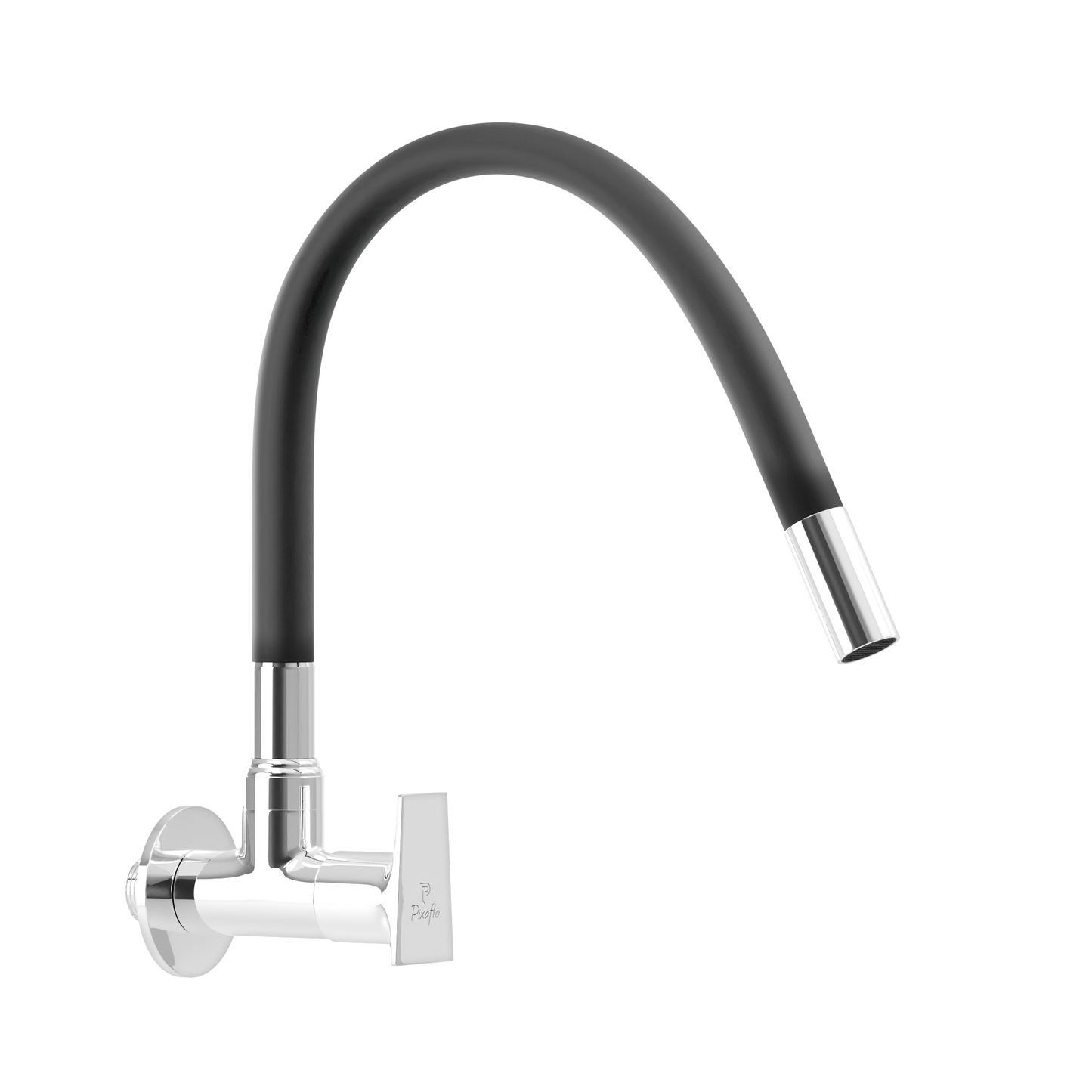 Pixaflo Sea Brass Sink Cock Tap with Wall Flange | with Black Foam Flow 360-degree Swivel Flexible Silicone Swivel Spout for Kitchen Sink | Wall Mounted
