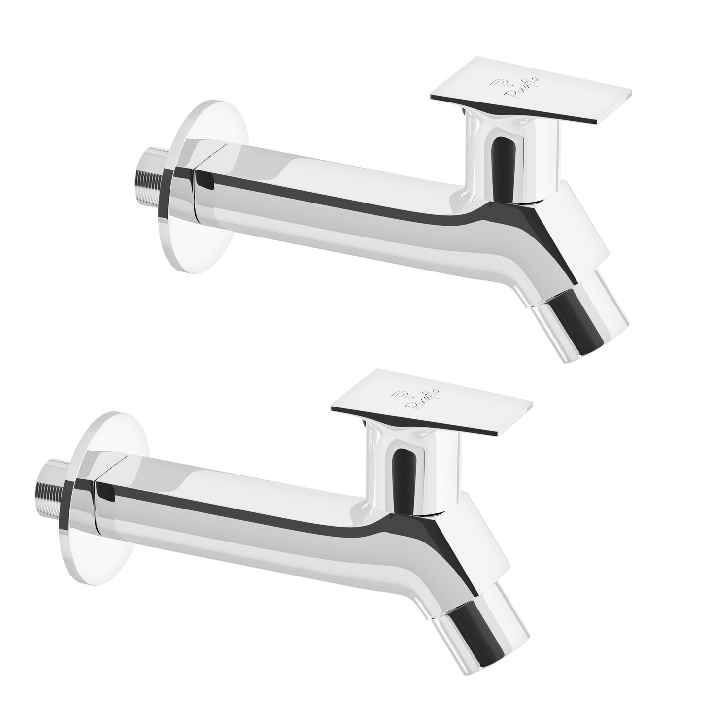 Pixaflo META-S Brass Long Body Bib Cock Tap with Wall Flange Combo | Chrome | Pack of 2