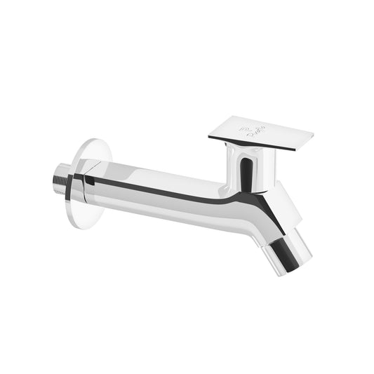 Pixaflo META-S Brass Long Body Bib Cock Tap with Wall Flange | Chrome