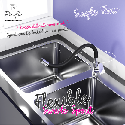 Pixaflo Sea Brass Swan Neck Tap | with Black Foam Flow 360-degree Swivel Flexible Silicone Swivel Spout for Kitchen Sink and Wash Basin
