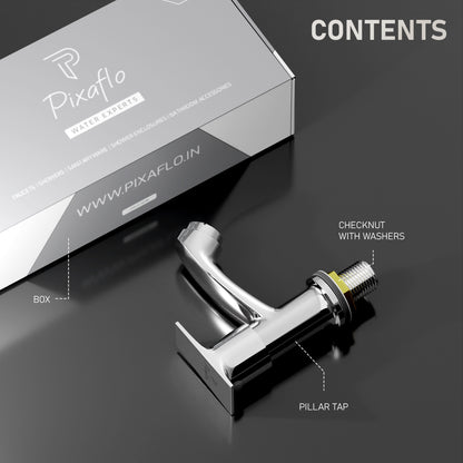 Pixaflo Sea Brass Pillar Tap for Wash Basin | Pillar Cock | Quarter-Turn | Ceramic Disc Cartridge | Foam Flow | Chrome Finish