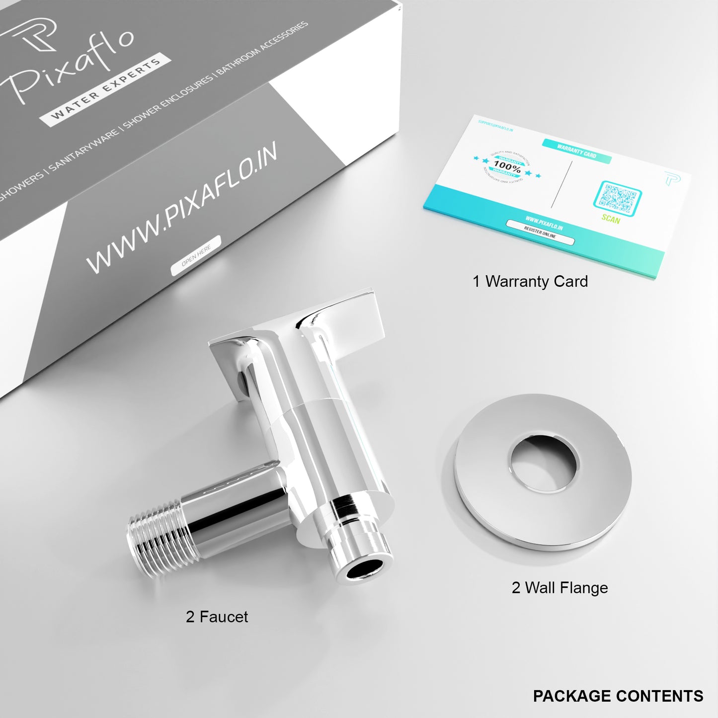 Pixaflo Sea Brass Washing Machine Tap with Wall Flange Combo | Chrome Finish | Pack of 2