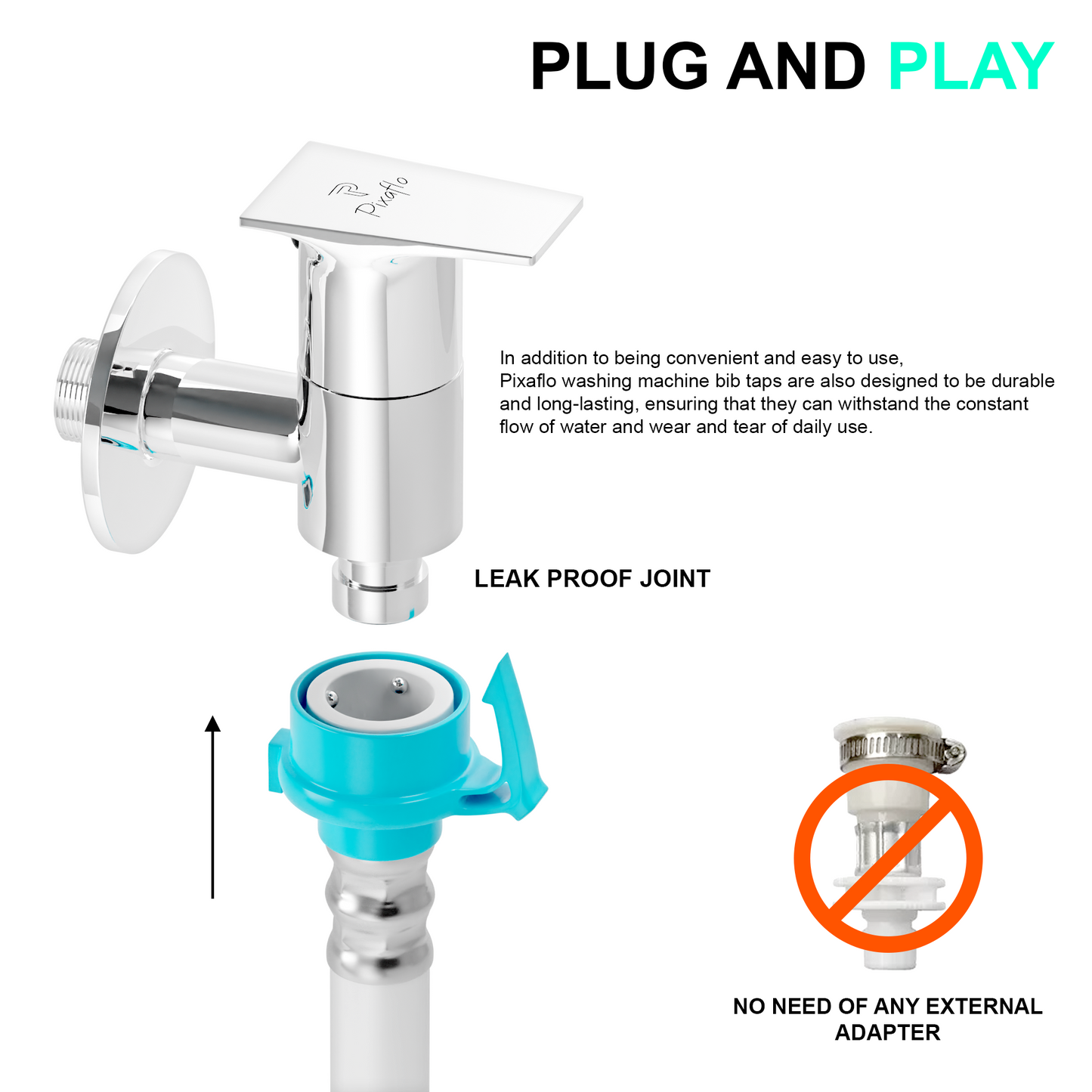 Pixaflo Sea Brass Washing Machine Tap with Wall Flange Combo | Chrome Finish | Pack of 2