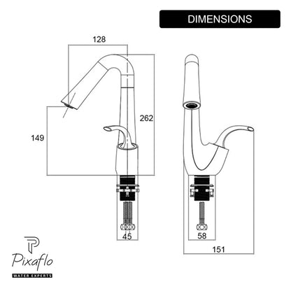 Pixaflo SoloBloc 360° Swivel Spout Basin Mixer Tap – Chrome Finish Brass Faucet with Hot & Cold Control | Foam Flow Technology | Ceramic Cartridge | 18-Inch Braided Hoses | 10.3 Inches Tall