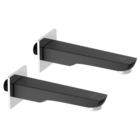 Pixaflo Cubicle Brass Bath Tub Spout with Wall Flange | High Flow | Matte Black | Combo Pack of 2