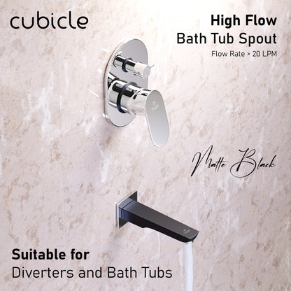 Pixaflo Cubicle Brass Bath Tub Spout with Wall Flange | High Flow | Matte Black | Combo Pack of 2