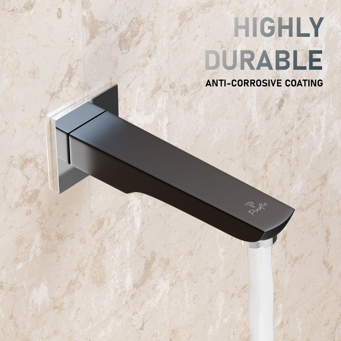 Pixaflo Cubicle Brass Bath Tub Spout with Wall Flange | High Flow | Matte Black