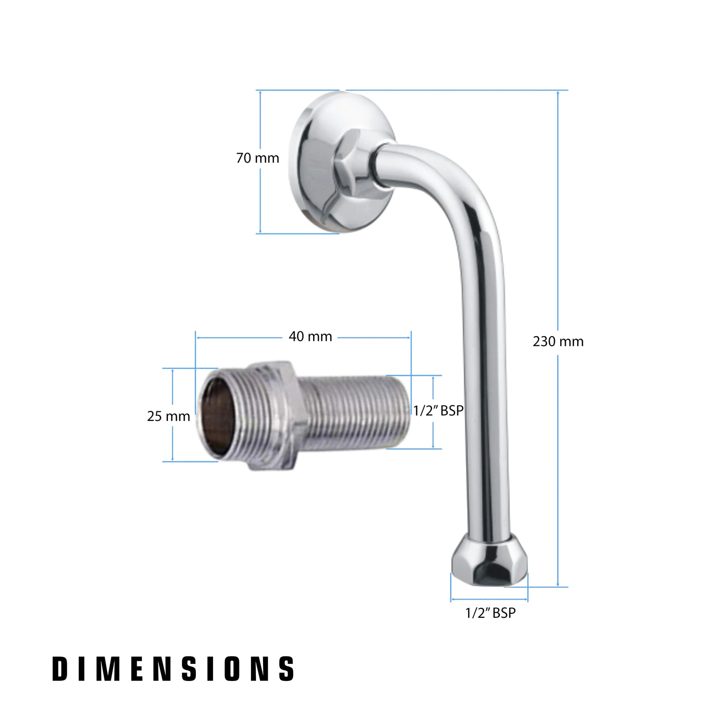 Pixaflo Stainless Steel 9" L-Bend for Wall Mixer | 1/2" X 3/4" Hex Nipple | Compatible for All Types of 2 in 1 and 3 in 1 Wall Mixers | Combo Pack of 2