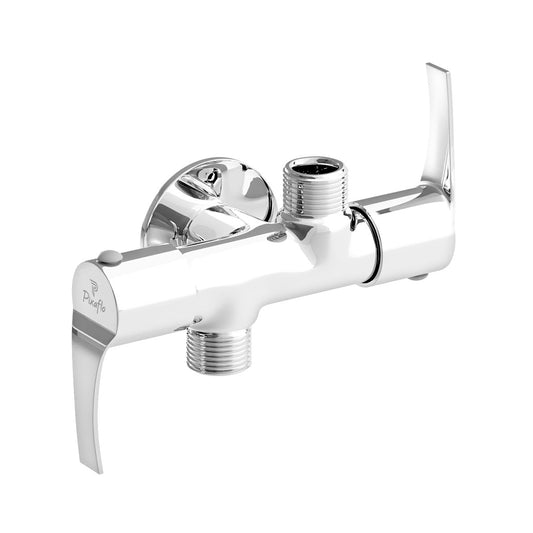 Pixaflo Sting Brass 2 Way Angle Cock | 2 in 1 Angle Valve with Wall Flange For Bathroom, Toilet, Wash Basin | Chrome Finish