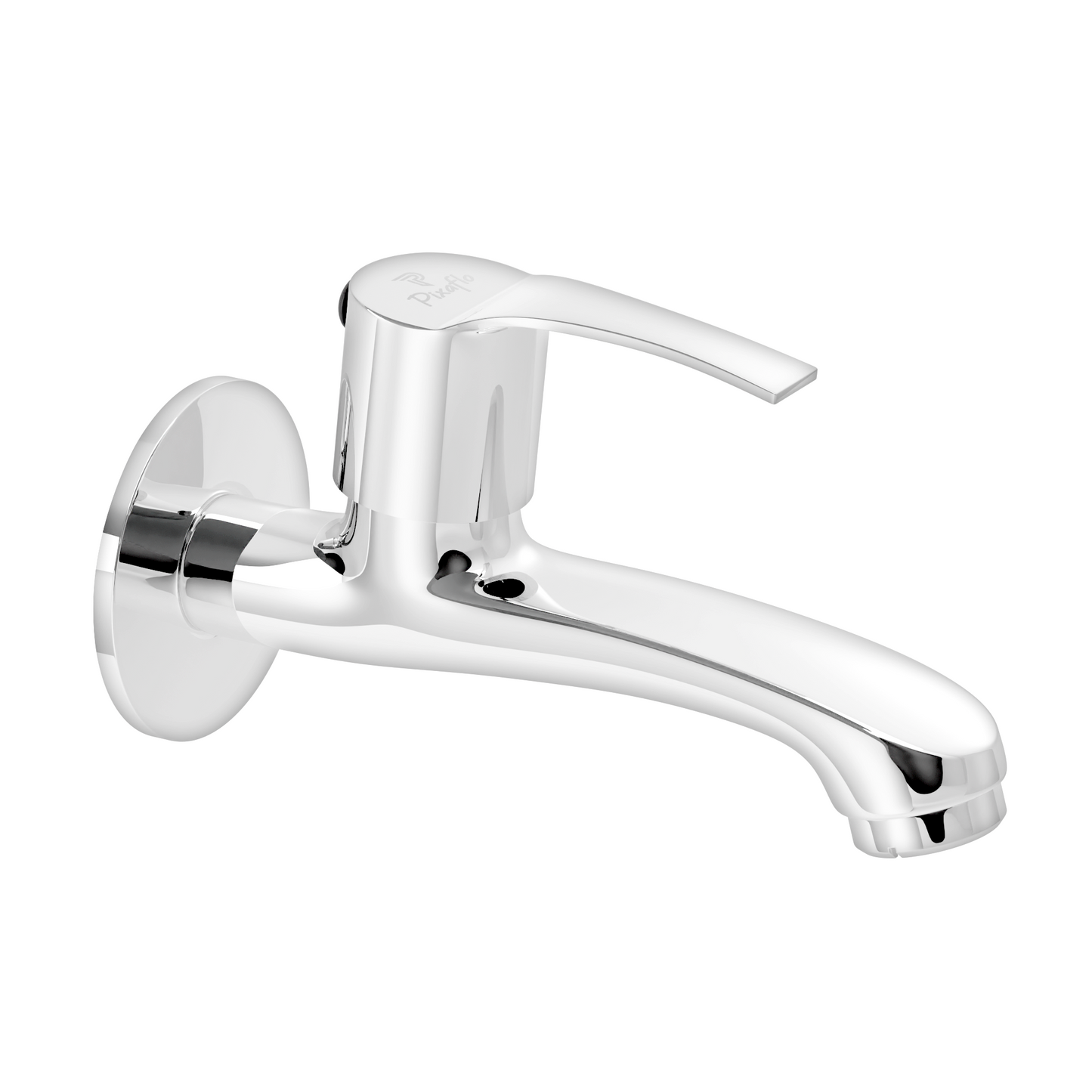 Pixaflo Sting Brass Long Body Bib Cock Tap with Wall Flange | Chrome