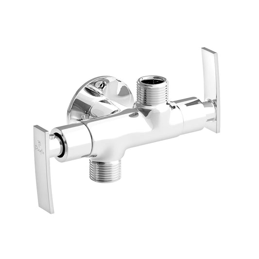 Pixaflo Moonstone Brass 2 Way Angle Cock | 2 in 1 Angle Valve with Wall Flange For Bathroom, Toilet, Wash Basin | Chrome Finish
