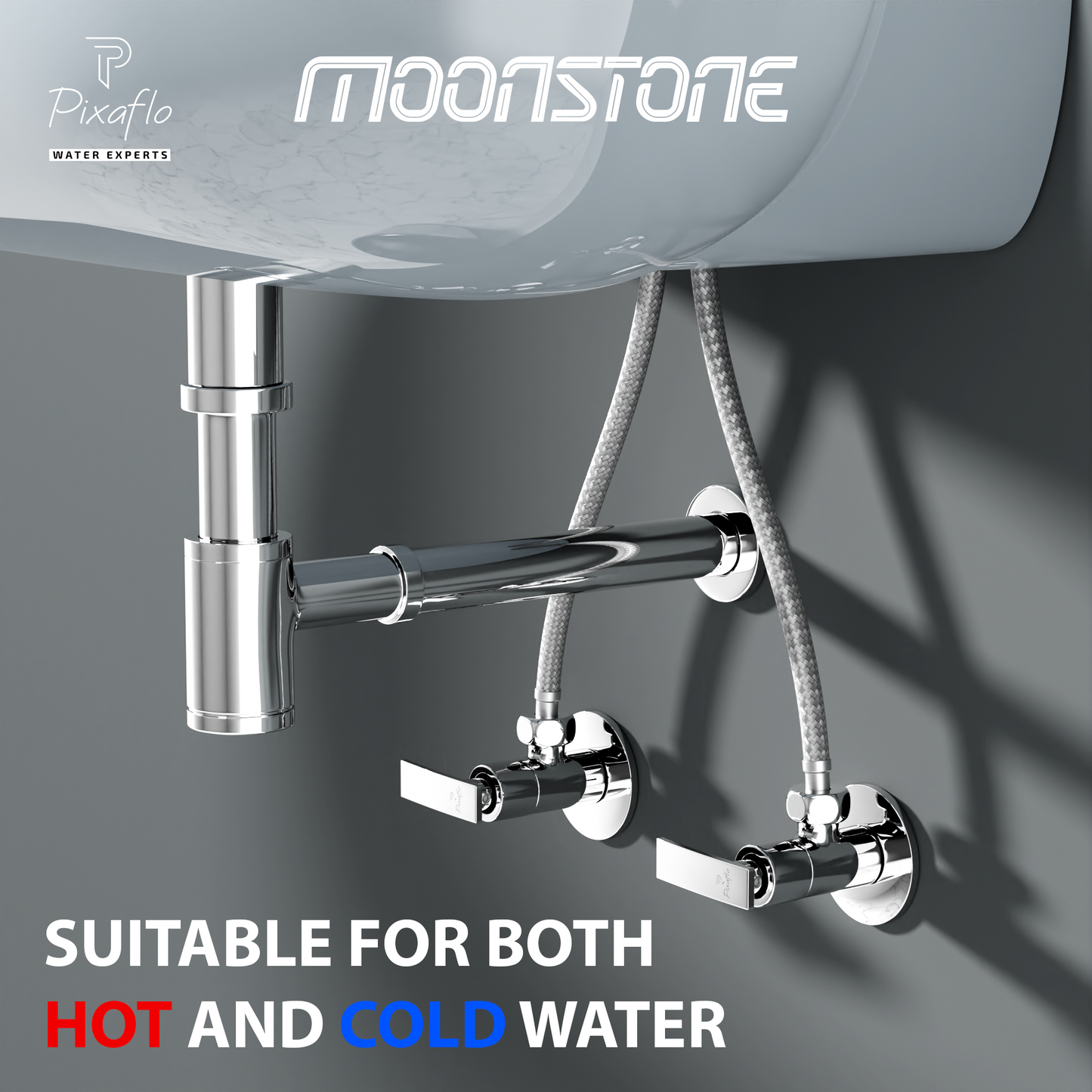 Pixaflo Moonstone Brass Angle Valve Combo | Stop Cock with Wall Flange | Chrome Finish | Pack of 2