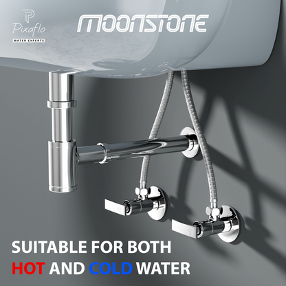 Pixaflo Moonstone Brass Angle Valve Combo | Stop Cock with Wall Flange | Chrome Finish | Pack of 2