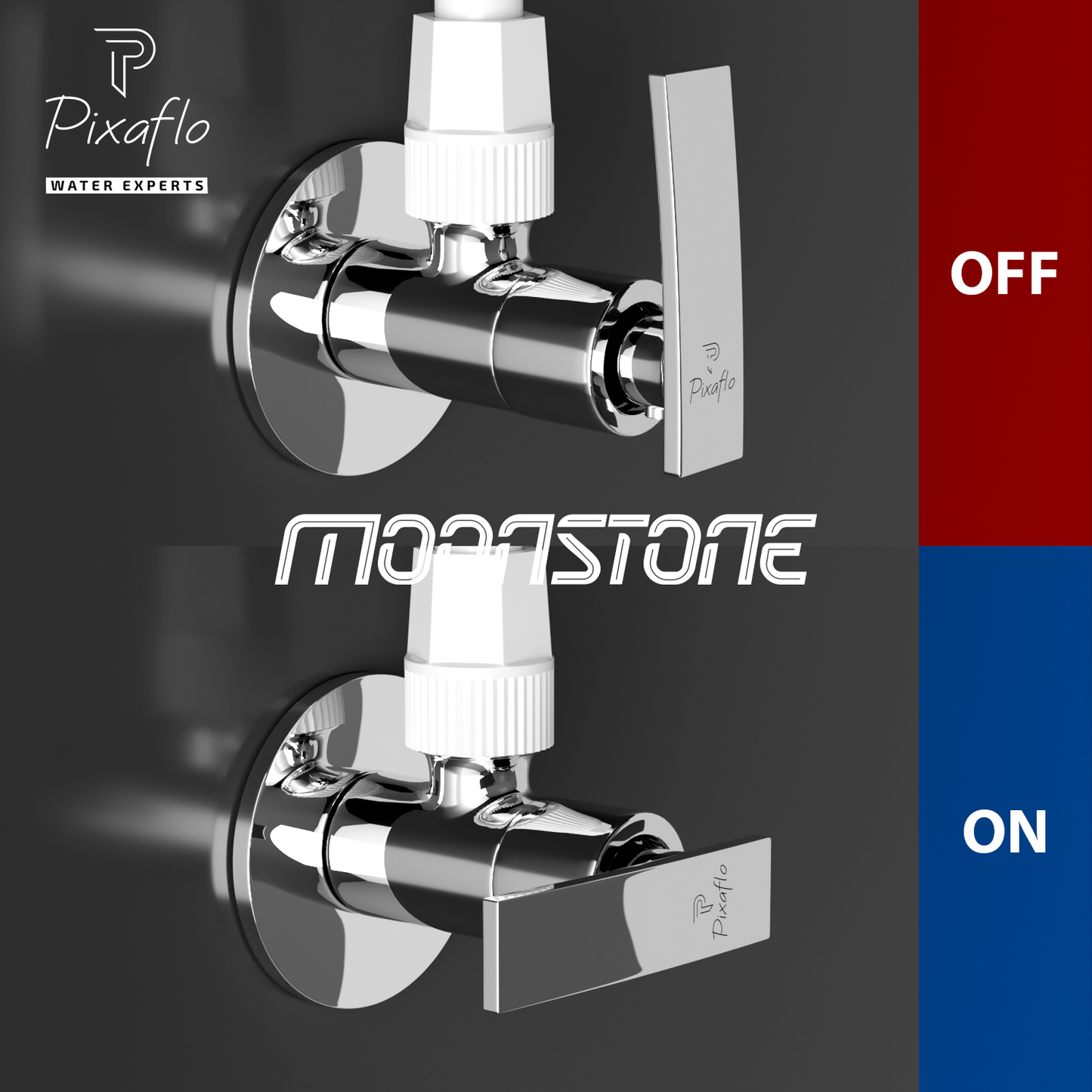 Pixaflo Moonstone Brass Angle Valve Combo | Stop Cock with Wall Flange | Chrome Finish | Pack of 2