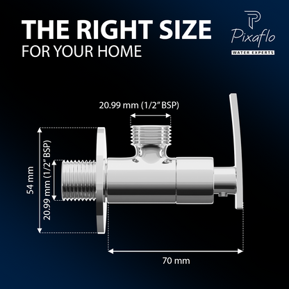 Pixaflo Moonstone Brass Angle Valve Combo | Stop Cock with Wall Flange | Chrome Finish | Pack of 2