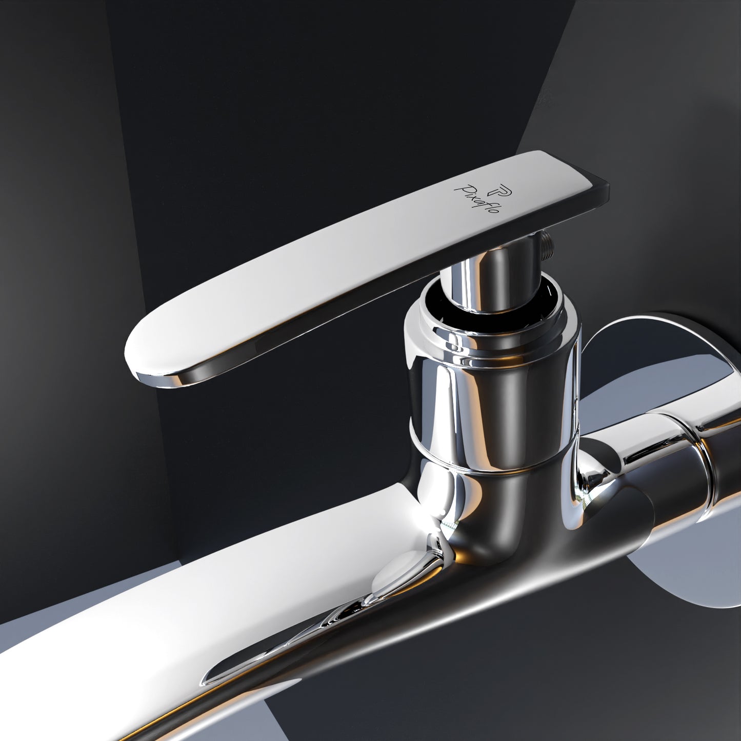 Pixaflo Moonstone Brass Long Body Bib Cock Tap with Wall Flange | Chrome