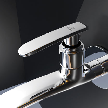 Pixaflo Moonstone Brass Long Body Bib Cock Tap with Wall Flange | Chrome
