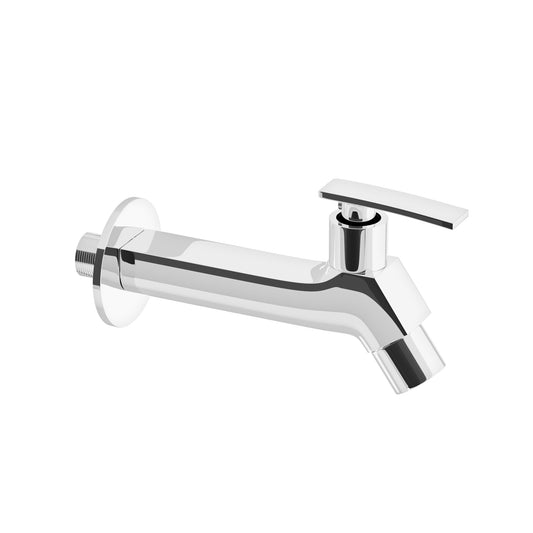 Pixaflo META-N Brass Long Body Bib Cock Tap with Wall Flange | Chrome