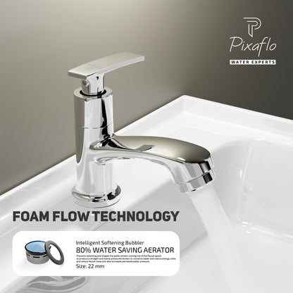 Pixaflo Moonstone Brass Pillar Tap for Wash Basin | Pillar Cock | Quarter-Turn | Ceramic Disc Cartridge | Foam Flow | Chrome Finish