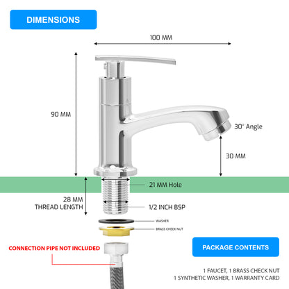 Pixaflo Moonstone Brass Pillar Tap for Wash Basin | Pillar Cock | Quarter-Turn | Ceramic Disc Cartridge | Foam Flow | Chrome Finish