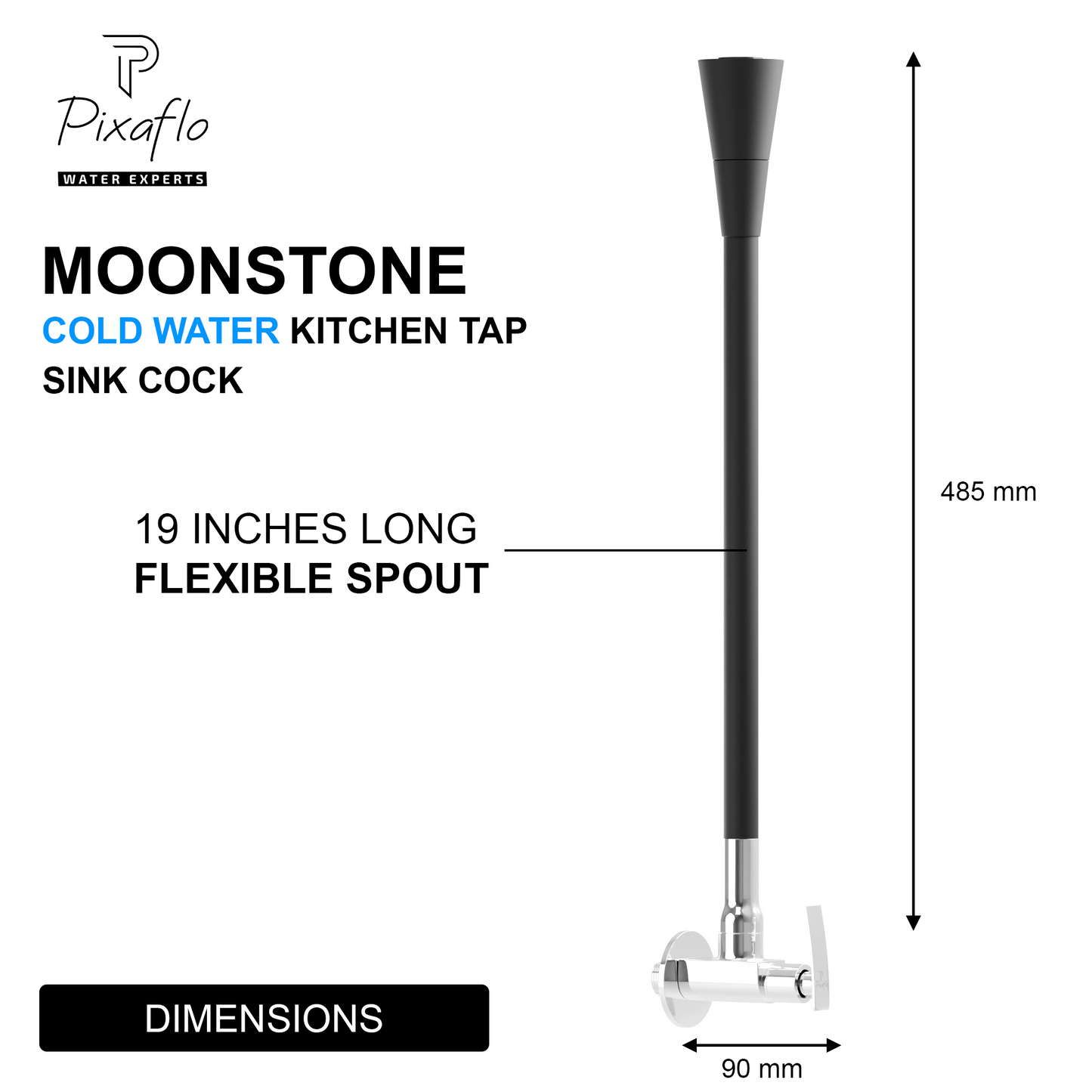 Pixaflo Moonstone Brass Sink Cock Tap with Wall Flange | with Black Dual Flow 360-degree Swivel Flexible Silicone Swivel Spout for Kitchen Sink | Wall Mounted