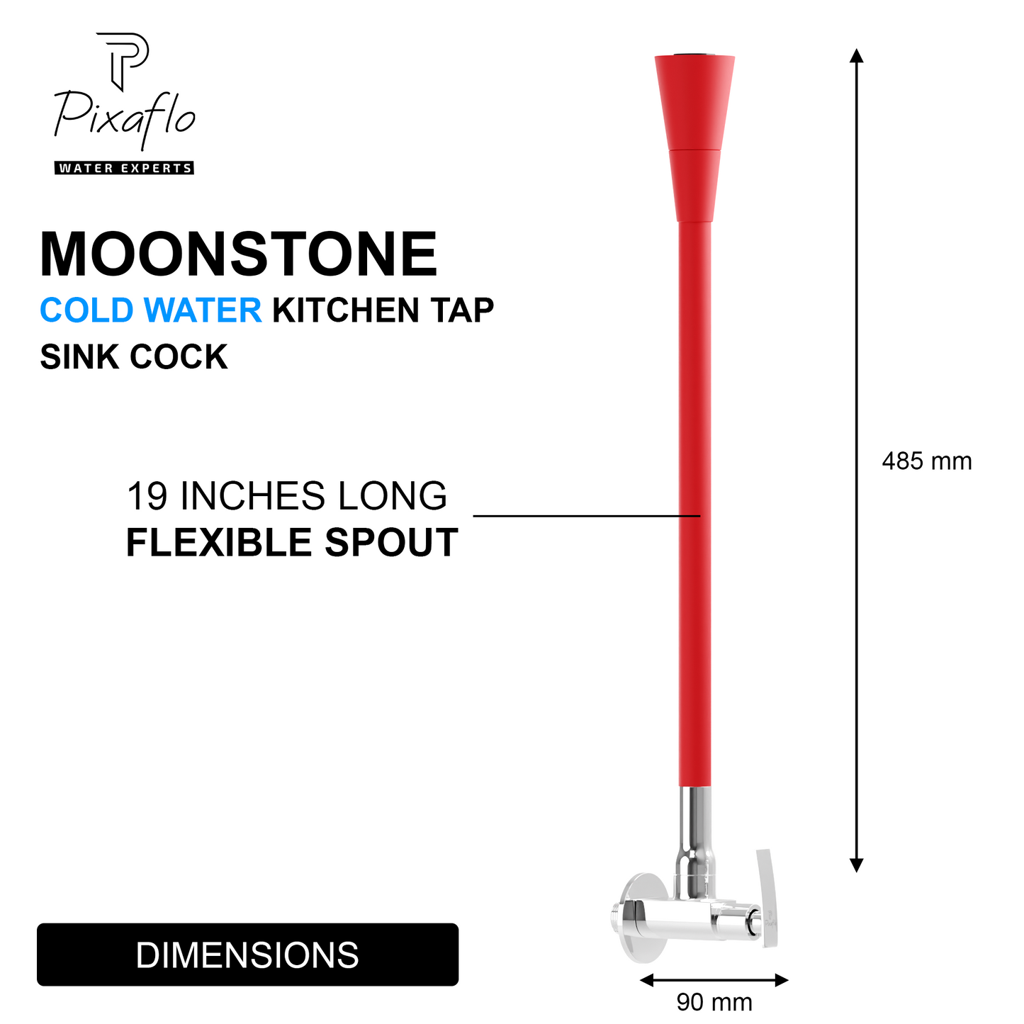 Pixaflo Moonstone Brass Sink Cock Tap with Wall Flange | with Red Dual Flow 360-degree Swivel Flexible Silicone Swivel Spout for Kitchen Sink | Wall Mounted