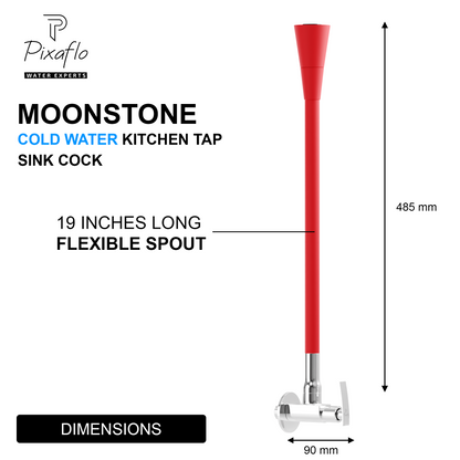 Pixaflo Moonstone Brass Sink Cock Tap with Wall Flange | with Red Dual Flow 360-degree Swivel Flexible Silicone Swivel Spout for Kitchen Sink | Wall Mounted