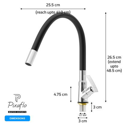 Pixaflo Moonstone Brass Swan Neck Tap | with Black Foam Flow 360-degree Swivel Flexible Silicone Swivel Spout for Kitchen Sink and Wash Basin