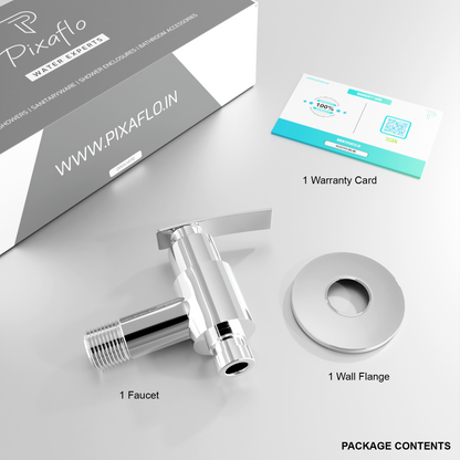 Pixaflo Moonstone Brass Washing Machine Tap with Wall Flange | Chrome Finish