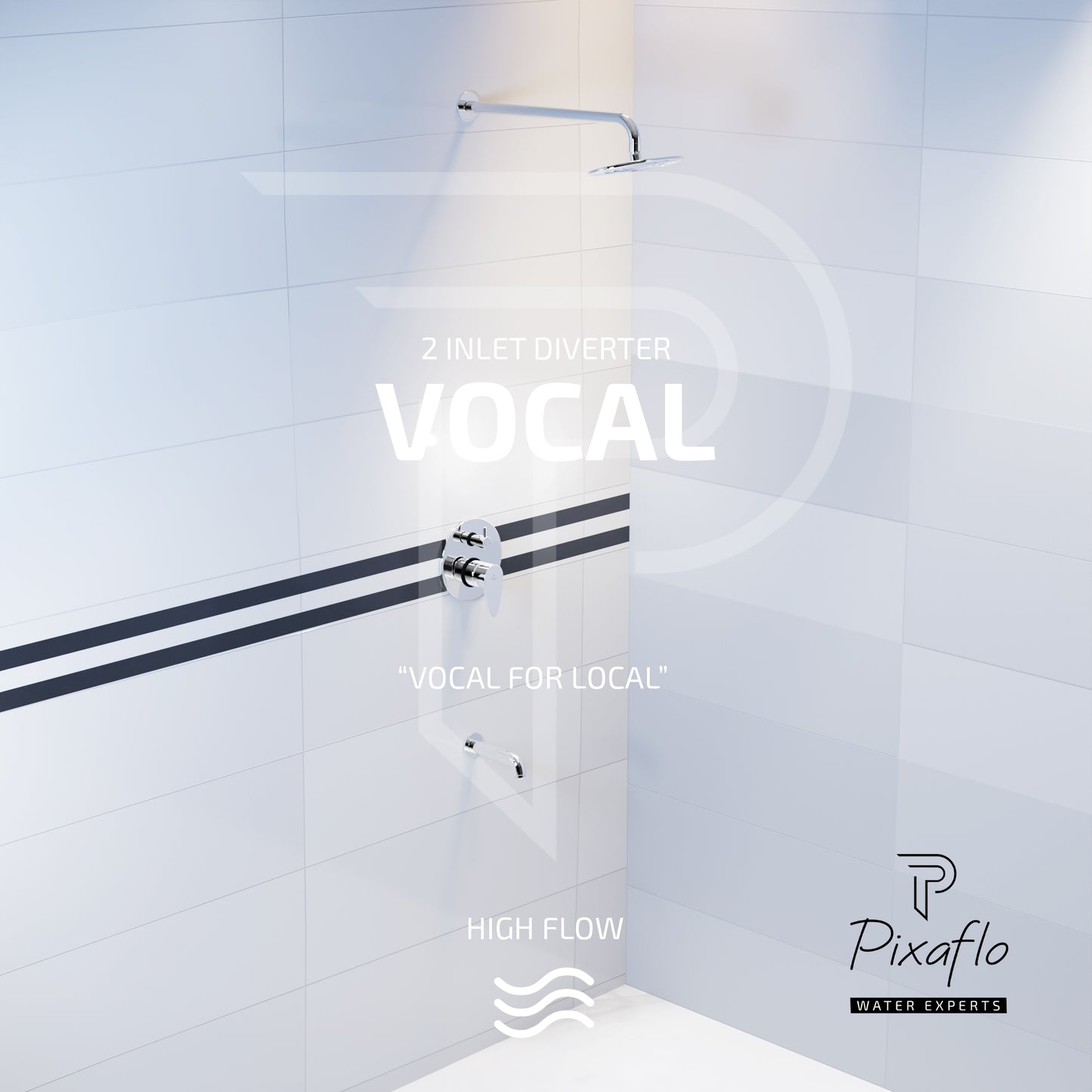 Pixaflo Brass Vocal High Flow Single Lever 4 Way / 2 Inlet Diverter | Tic-Tac | Complete Set | Bathroom Shower System | Bathroom Mixer | Chrome Finish