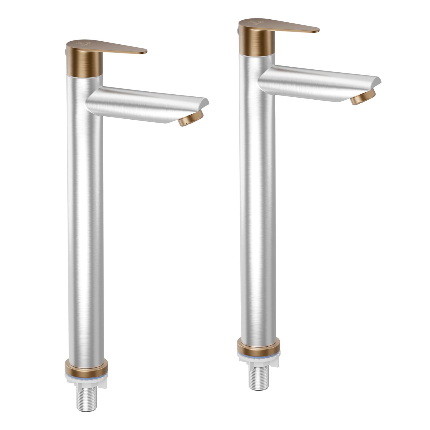 Pixaflo Vocal Stainless Steel Tall Body Pillar Cock 12 inch Tap for Wash Basin Combo | Deck Mounted | Cold Water Tap (Not Hot & Cold Mixer) | Counter Top/Table Top Faucet | Foam Flow | Brushed Steel Finish | Pack of 2