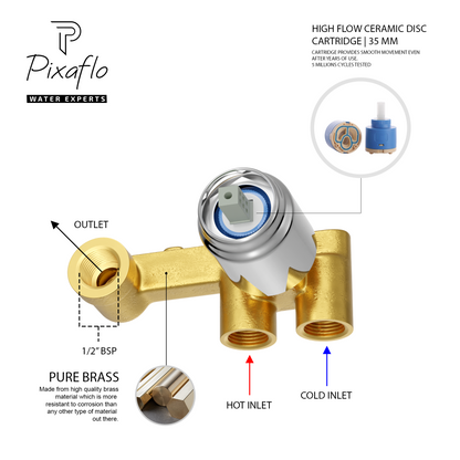 Pixaflo Vocal Brass Concealed Single Lever Chrome Basin Mixer with Exposed Parts Kit | Complete Set