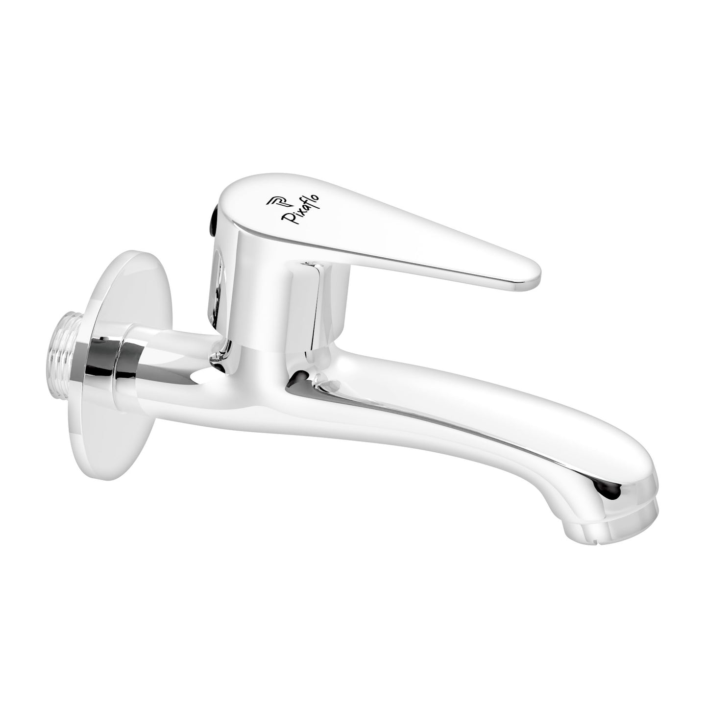 Pixaflo Vita Brass Long Body Bib Cock Tap with Wall Flange | Chrome