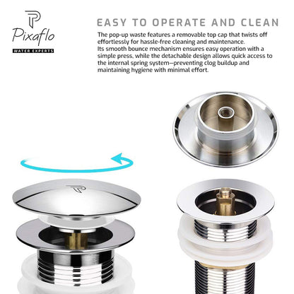 Pixaflo 5-Inches Stainless Steel Pop-Up Waste Coupling for Wash Basin & Sink | Full Threaded G1¼” | Durable Anti-Rust Bathroom Drain Plug | Universal Fit for Vanity & Countertop | Chrome Finish