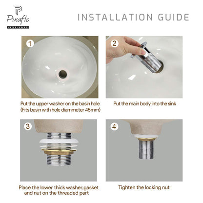 Pixaflo 5-Inches Stainless Steel Pop-Up Waste Coupling for Wash Basin & Sink | Full Threaded G1¼” | Durable Anti-Rust Bathroom Drain Plug | Universal Fit for Vanity & Countertop | Chrome Finish