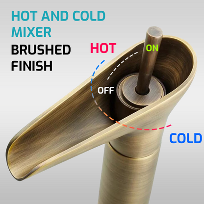 Pixaflo Waterfall Brass Single Lever Hot and Cold Basin Mixer with 24 inches Long Braided Hoses | 12 inches Tall | Brushed Copper