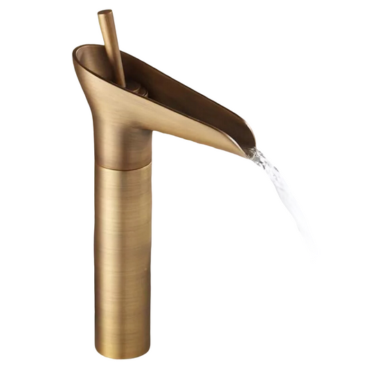 Pixaflo Waterfall Brass Single Lever Hot and Cold Basin Mixer with 24 inches Long Braided Hoses | 12 inches Tall | Brushed Copper