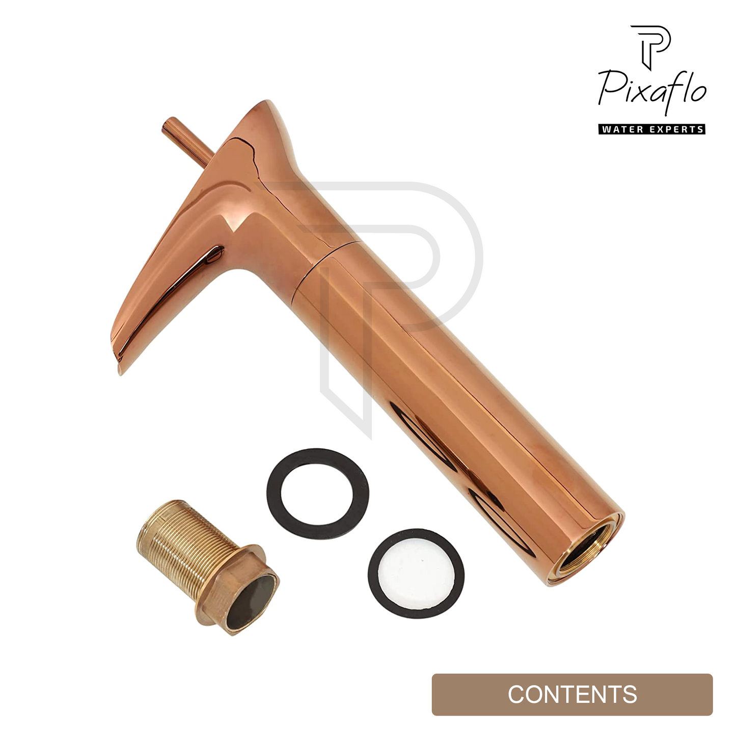 Pixaflo Waterfall Brass Single Lever Hot and Cold Basin Mixer with 24 inches Long Braided Hoses | 12 inches Tall | Rose Gold